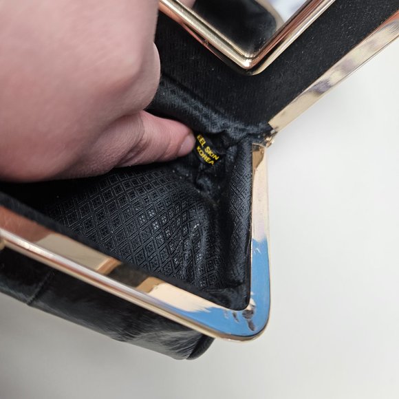 Vintage Eel Skin Kiss Closure Kisslock Cosmetic Clutch Cigarette Case Bag Mirror - Picture 9 of 9